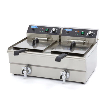 Deep Fryer - 2 x 16L - 2 Baskets - with Drain Tap