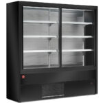 Ventilated refrigerated wall unit with glass sliding doors - BLACK