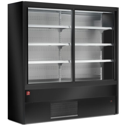 Ventilated refrigerated wall unit with glass sliding doors - BLACK