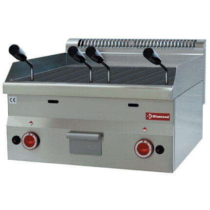 Lava stone gas grill with cast iron cooking grid -Top-