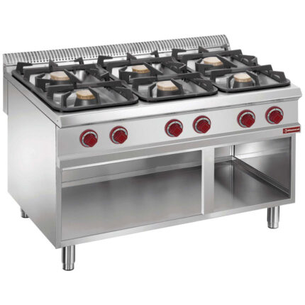 Gas stove 6 burners, open cupboard