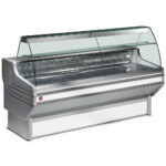 Refrigerated display counter, curved glass with storage space+WHEELS