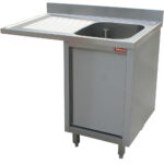 Sink 1 tank, left draining board, on cupboard 1 swinging door and space for dishwasher