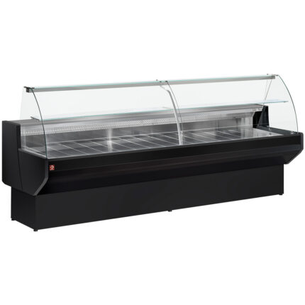 Refrigerated display counter, curved glass with storage space - BLACK