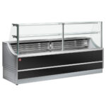 Refrigerated glass display staight panel 90°, with storeroom