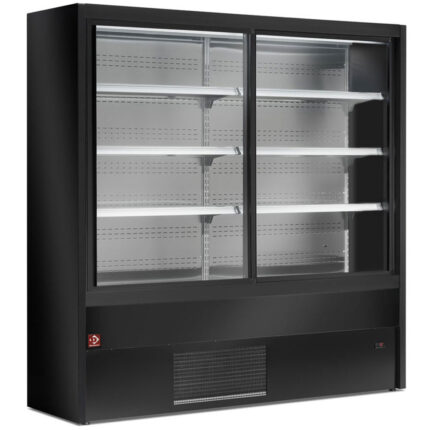 Ventilated refrigerated wall unit with glass sliding doors - BLACK