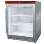 Ventilated refrigerator, glass door, 150 liters. stainless steel