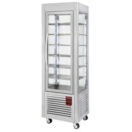 Panoramic display, 5 shelves, ventilated, 360 LT, Stainless steel.