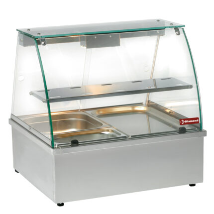 Hot display case, bain-marie 2x GN 1/1, panoramic