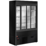Ventilated refrigerated wall unit with glass sliding doors