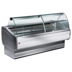 Refrigerated display counter curved glass, ventilated, with reserve