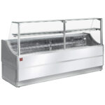 Refrigerated glass display staight panel 90°, with storeroom