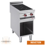 Electric stoves 2 plates aligned with the top, open cupboard
